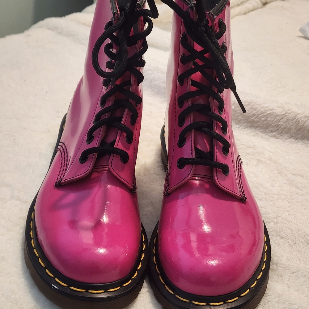 Dr Martens Hot Pink Patent Leather Boots. Size 7